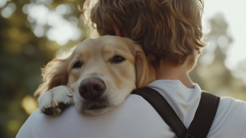 A Person Hugging a Golden Retriever, Showing a Close Emotional Bond