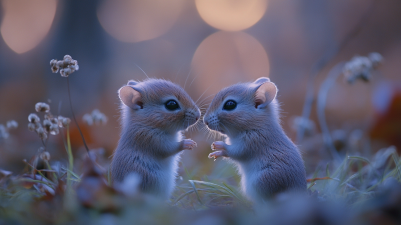 Two Small Rodents Facing Each Other, Displaying a Gentle Interaction